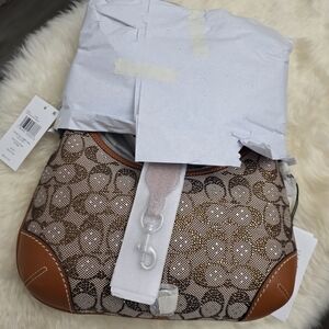 Coach Crystal Hampton Hobo In Signature Jacquard Burnished Amber